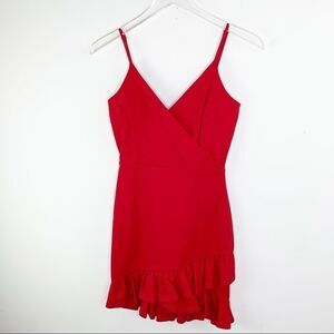 Lulus Just Me Red Mini Dress with‎ Spaghetti Straps Ruffle Hem XS